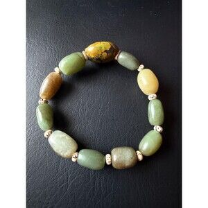 Natural Jade & Turquoise Nugget Bracelet, Multi-Stone Freeform Chunky beads 16cm